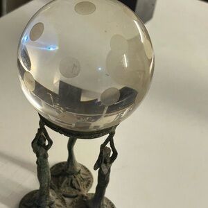 Artistic Glass Sphere with Antique Bronze Stand